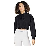 SMILODOX Damen Crop Hoodie Abby - Regular Fit Langarm Oberteil mit Kapuze und Tunnelzug, Größe:M, Color:Schwarz