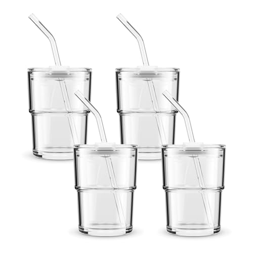 BLUEPOLAR 13 oz Tumbler Water Glass, Water Bottle with Straw and Dustproof Lid, Coffee Ice Cup Double Wall Insulated Glass Cup (White-4pack) by BLUEPOLAR - Used condition - US$34.19