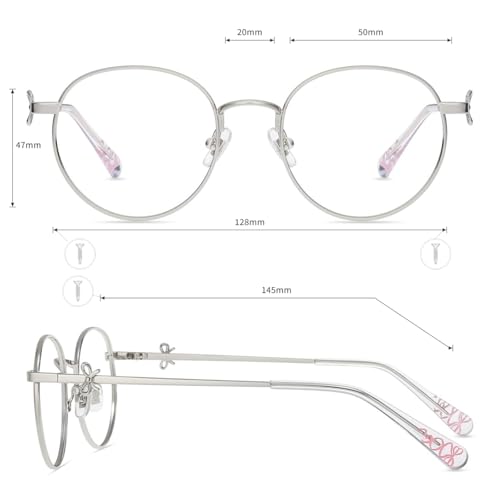 Image of Firmoo Blue Light Blocking Glasses for Woman, Retro Round Metal Frame Anti Eyestrain UV400 Computer Gaming Glasses Bow165