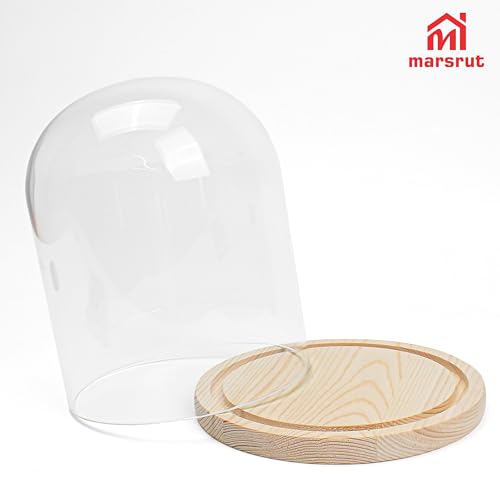 Glass Dome with Base for Display, Wooden Cloche Bell Jars 5.9" x 7.9" Case Cover Large Terrarium Cloches Pocket for Flower Watch Small Plastic Ornament Candle Plant Home Party Wedding Decor-LightColor by Marsrut - Used condition - Image 8