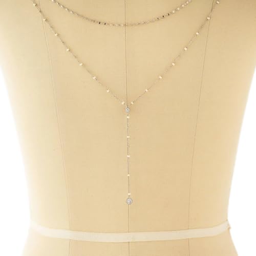 KYHNG Simple Sexy Layered Pearl Back Chain Jewelry Rhinestone Backless Necklace Bridal Wedding Pearl Bead Backdrop Accessories Jewelry for Women Dress (Silver) by KYHNG - Used condition - Image 8