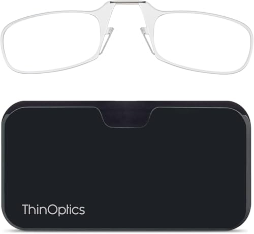 ThinOptics Reading Glasses With Universal Pod Compact Case - Ultra-light Foldable Rectangular Glasses - Clip-on Nose - 1.00 1.50 2.00 2.50 Strength With Flex-Fit Technology