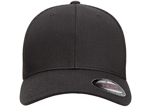 Flexfit Men's Mesh Fitted Trucker Hat, Black, One Size