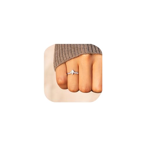 Bague fine en forme de croix en zircone cubique pour femmes - Alliance empilable HMJGDHX