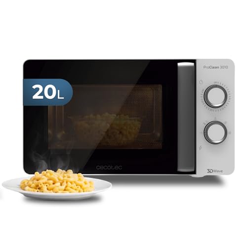 Cecotec Microondas ProClean 3010 Wave. 700 W, 20 L de capacidad, Revestimiento Ready2Clean, Tecnología 3DWave, Modo Descongelación, 6 Niveles de Potencia, Temporizador 30 mins