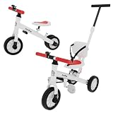 JumPop® Triciclo Evolutivo 5 en 1 + Timbre con Pegatinas y Vídeo Montaje QR incluído | Bicicleta Bebe 1 Año a 5 Años con Complementos Divertidos (Rojo y Blanco)