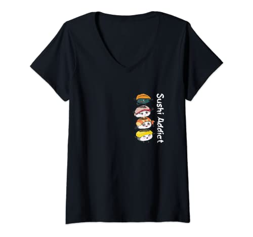 Mujer Divertido Amante De La Comida Japonesa Adicto Al Sushi Camiseta Cuello V