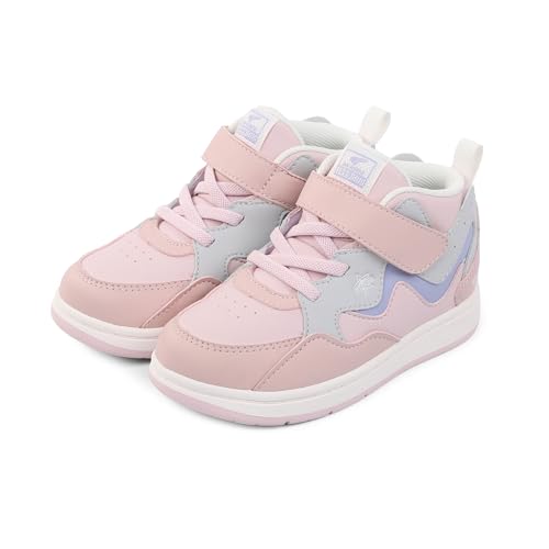 Dr Kong Boys Girls High Top Sneakers Toddler Basketball Shoes Casual Walking Athletic Adjustable Strap Shoes for Toddlers/Little Kids 9.5 Toddler Pink/Grey/Purple