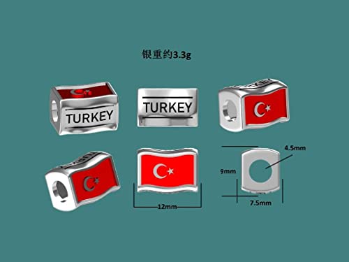 Flags Travel Country 925 Sterling Silver Charm Bead For Pandora & Similar Charm Bracelets Or Necklaces (Turkey) #TOP3
