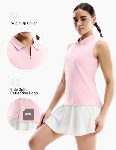 Image of MIER Womens Sleeveless Golf Polo Shirt, UPF 50+ Quick Dry Quarter Zip Tops