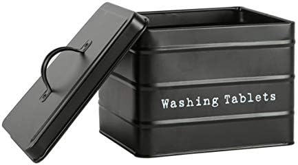 Harbour Housewares Vintage Metal Washing Tablets Storage Tin - Utility Storage Canister - 18cm - Black
