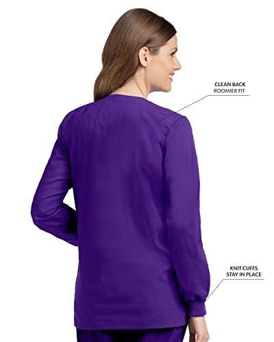 Landau Essentials Relaxed Fit 4-Pocket Snap-Front Scrub Jacket For Women 7525, Grape, Large #TOP2