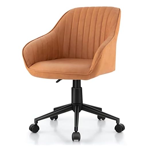 COSTWAY Leather Home Office Chair, Adjustable Rolling Leisure Accent Chair with Ergonomic Arms & Backrest, Upholstered Mid-Back Computer Desk Chair for Home Office Living Room Study