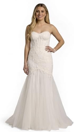 Davids Bridal Strapless Beaded Lace Mermaid Wedding Dress