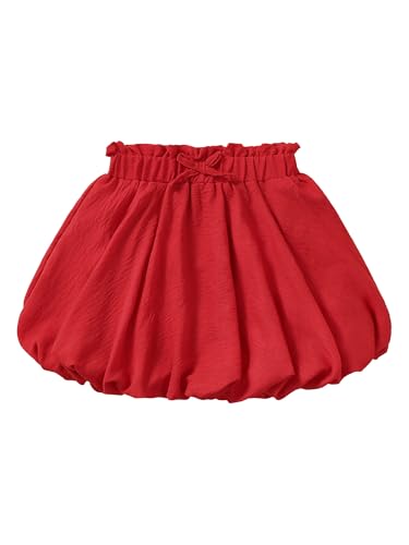 Ecolala Girls Skirts Cute Paperbag Bow Elastic High Waisted Bubble Ruffle Hem Puffy Mini Skirt Red 11-12 Years