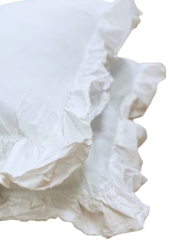 Piubelle Home White Ruffle Duvet Cover Set Shabby Chic French Country Style Ruffled Frayed Edges 100% Cotton Luxury 3 Pc (Queen) #TOP2