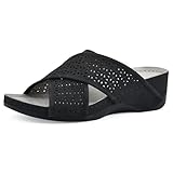 CLIFFS BY WHITE MOUNTAIN Women's Collet Criss-Cross Wedge Sandal, Black/Nubuck, 9.5 M