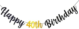 40th Birthday Banner Happy 40th Birthday Bunting Black and Gold Glitter Large Hanging Letter Banner for 40 years old Birthday Anniversary Party Decorations Photo Backdrop
