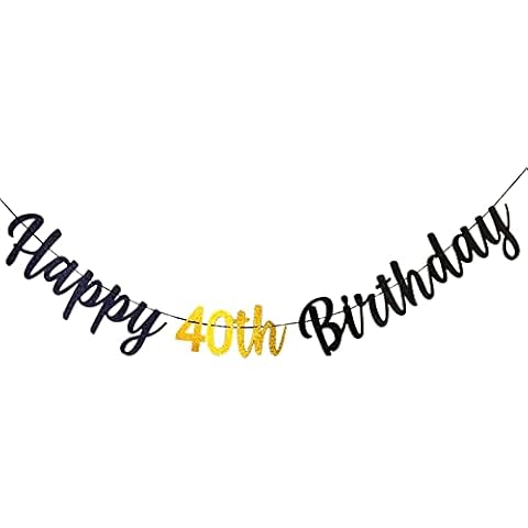40th Birthday Banner Happy 40th Birthday Bunting Black and Gold Glitter Large Hanging Letter Banner for 40 years old Birthday Anniversary Party Decorations Photo Backdrop Cover