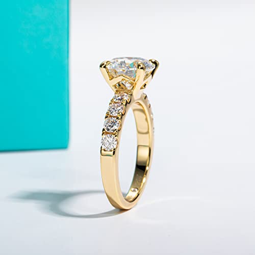 Anuclub Moissanite Engagement Ring 4.3Cttw D Color Lab Created Diamond Round Cut 14K Yellow Gold Plated Sterling Silver Eternity Wedding Promise Anniversary Band Ring For Women 8.0 #TOP4