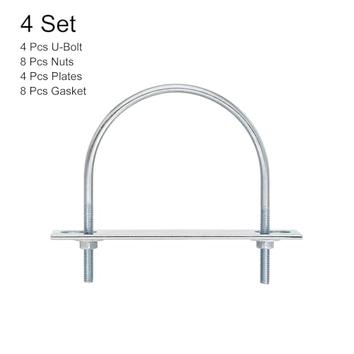 Image of uxcell Round U-Bolts, 4 Set 95mm Inner Width 110mm Length M6 Zinc-Plated Carbon Steel U Clamp Bolt with Nuts and Plates, for Boat Trailer