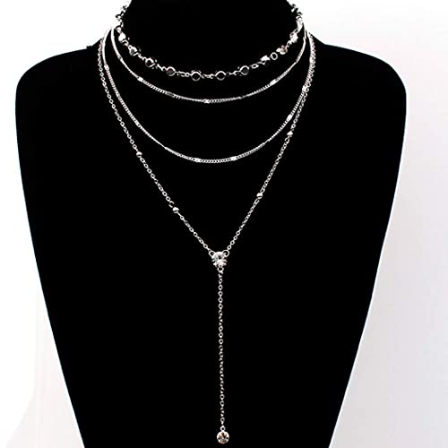 Layered Y Necklace Silver Sparkly Rhinestone Necklaces Long Elegant Neck Jewelry for Women4