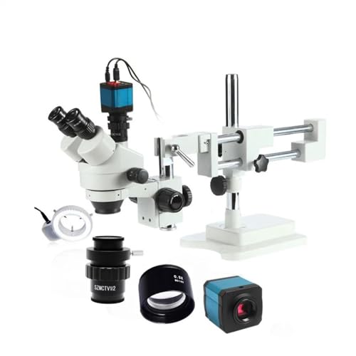 Microscope 3.5X-90X Simul Focal Trinocular Microscope Double Boom Stand 14MP Camera 144pc Ring Light Soldering Stereo Microscopio Set(Set 3)