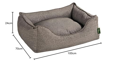HUNTER Hundesofa BOSTON, gemütliches Hundebett mit Wendekissen, klassisches Design, weiches Kuschelsofa waschbar, rutschfest, Farbe: braun, Größe: L