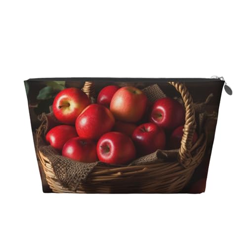 Red Fruit in a Basket Trousse de toilette de voyage en cuir PVC avec fermetures éclair dorées, organiseur étanche pour maquillage, articles de toilette et essentiels, Argenté., Taille unique, Trousse