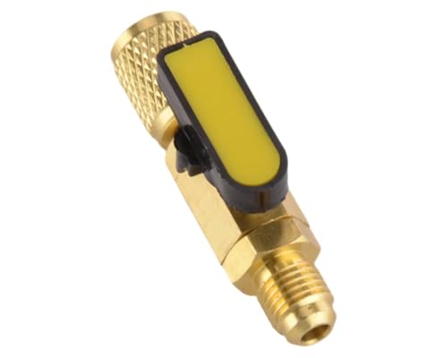 Válvula de bola recta de cierre para recarga de refrigerante HVAC, color amarillo, compatible con R134A, R22, R12 y R410A