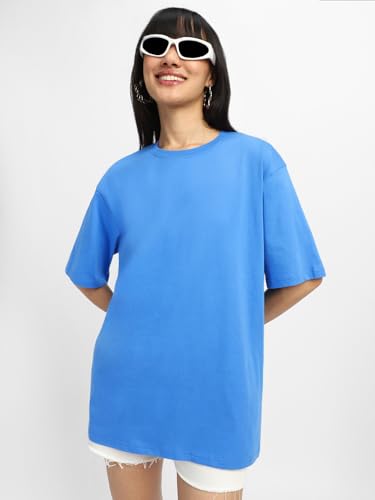 Image of JUNEBERRY Pure Cotton Drop Shoulder Oversized Baggy Fit Half Sleeve Plain Solid Round Neck Multicolor T-Shirt for Women & Girls (Pack of 2) (Sizes S-2XL)