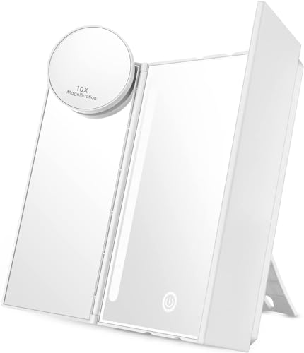 Auxmir Espejo Maquillaje con Luz, Espejo 10X Aumento LED, Espejo Táctil Sobremesa y Colgar Pared, con …