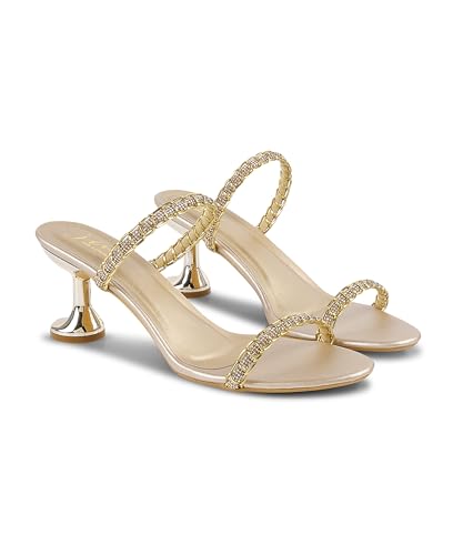Image of JM LOOKS Women's Kitten Heels Sandals Rhinestone Open Round Toe Slip On with Two Strappy Strap Dressy Sparkly Heel Bridal Shoes Wedding Party Heel