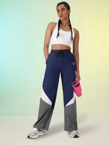 Image of CHKOKKO Women's Nylon Track Pants with Colorblock Design | Lightweight Breathable Sports Pant | Relaxed Fit Activewear for Workout, Training & Everyday Comfort