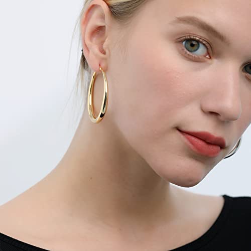 Loumileo Gold Hoop Earrings For Women 14K Real Gold Plated Large Gold Hoop Earrings Hypoallergenic Big Hoop Earrings Lightweight Thick Gold Hoops For Women Girls (50Mm) #TOP2