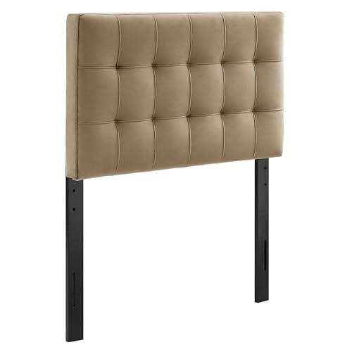 Image of Modway Lily Twin Size Stain-Resistant Performance Velvet Headboard in Taupe - Velvet Upholstery with Button Tufting and 4 Adjustable Height Positions