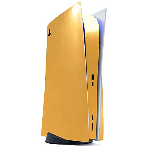 Playvital Chrome Gold Glossy Full Set Skin Decal For Ps5 Console Disc Edition, Sticker For Ps5 Vinyl Decal Cover For Ps5 Controller & Charging Station & Headset & Media Remote #TOP3