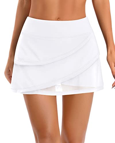 Holipick Swim Skirt For Women High Waisted Skirt Swimsuit Tummy Control Bathing Suit Bottoms With Built-In Boy Shorts White #TOP4