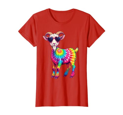 Tie Dye Goat Colorful Hippie Goat Rainbow T-Shirt, Women, Red, XX-Large