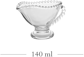 WOLFF - Pearl Beaded Crystal Gravy Boat with Handle - Gravy Bowl for Sauces, Salad Dressing and Creamer Pitcher - Luxury Glassware, Thanksgiving Gravy Dish - Dinner Accessories - 5 fl oz Clear