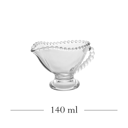 WOLFF - Pearl Beaded Crystal Gravy Boat with Handle - Gravy Bowl for Sauces, Salad Dressing and Creamer Pitcher - Luxury Glassware, Thanksgiving Gravy Dish - Dinner Accessories - 5 fl oz Clear