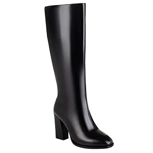 Womens Solid Pu Leather Round Toe Square Super High Heel Zipper Knee High Motorcycle Boots