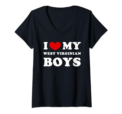 I Love My West Virginian Boys, Garçons Virginie Occidentale T-Shirt avec Col en V