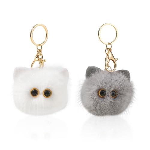 Image of 2 Pieces of Cute Animal Keychains, Plush Keychains, Girls Keychains, Creative Decorative Pendants, Gift Keychains (Grey, White)