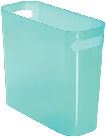 mDesign Waste Bin  Plastic Shatter-Proof Rubbish Bin with Handles  Ideal Bedroom, Office and Bathroom Bin  27.3 cm x 12.7 cm x 25.4 cm  Light Pink
