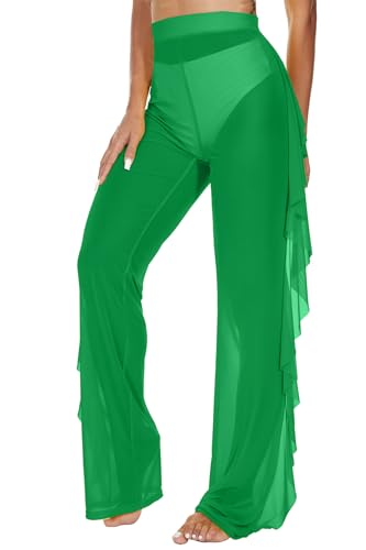 Image of Jumppmile Women's Ruffle Sheer Mesh Swimwear Bikini Cover Up Pants See Through