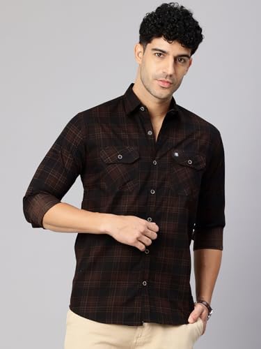 Image of Majestic Man Men's Pure Cotton Cargo Checkered Shirt with Dual Flap Pockets - Slim Fit | Full Sleeve | Casual Wear | Trendy & Comfortable