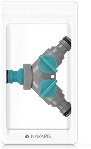 Navaris 2-drożny rozdzielacz z zaworem odcinającym  3 x 1/2" Quick Connector  podwójne przyłącze węża ogrodowego  dwustronny adapter do węża  regulowany
