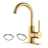Single Handle Brushed Gold Bathroom Sink Faucet with Supply Hose, 360° Swivel Gold Bar Sink Faucet w