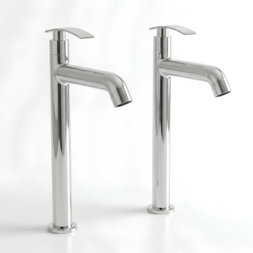 Image of GLOXY Premium Brass 30CM (12INCH) High Neck Chrome Finished Pillar Tap with Combo Pack of 2 - Deck Mount Long Neck Faucet with Sky Lever for Wash Basins & Kitchen Sinks - 10 Years Warranty